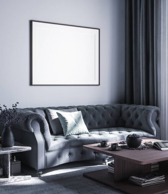 Poster çerçevesini lüks stil iç plan, 3B görüntüleme