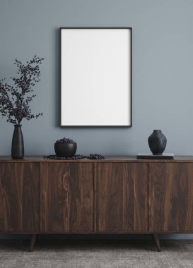 Model poster çerçevesi modern iç arkaplanda, 3d oluşturma