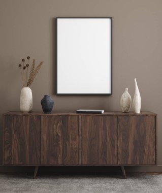 Modern iç arkaplanda poster modeli, 3d oluşturma