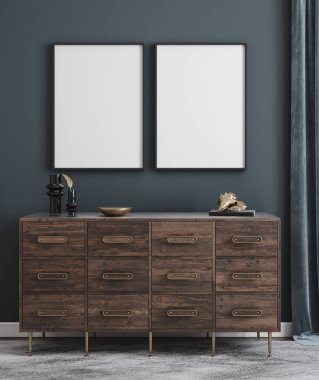 Modern iç arkaplanda poster modeli, 3d oluşturma