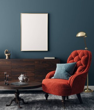 Modern iç arkaplanda poster modeli, 3d oluşturma