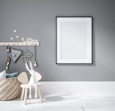 Çağdaş çocuk odası, duvar çerçevesi modeli, 3D oluşturma