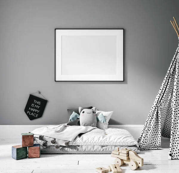 Çağdaş çocuk odası, duvar çerçevesi modeli, 3D oluşturma