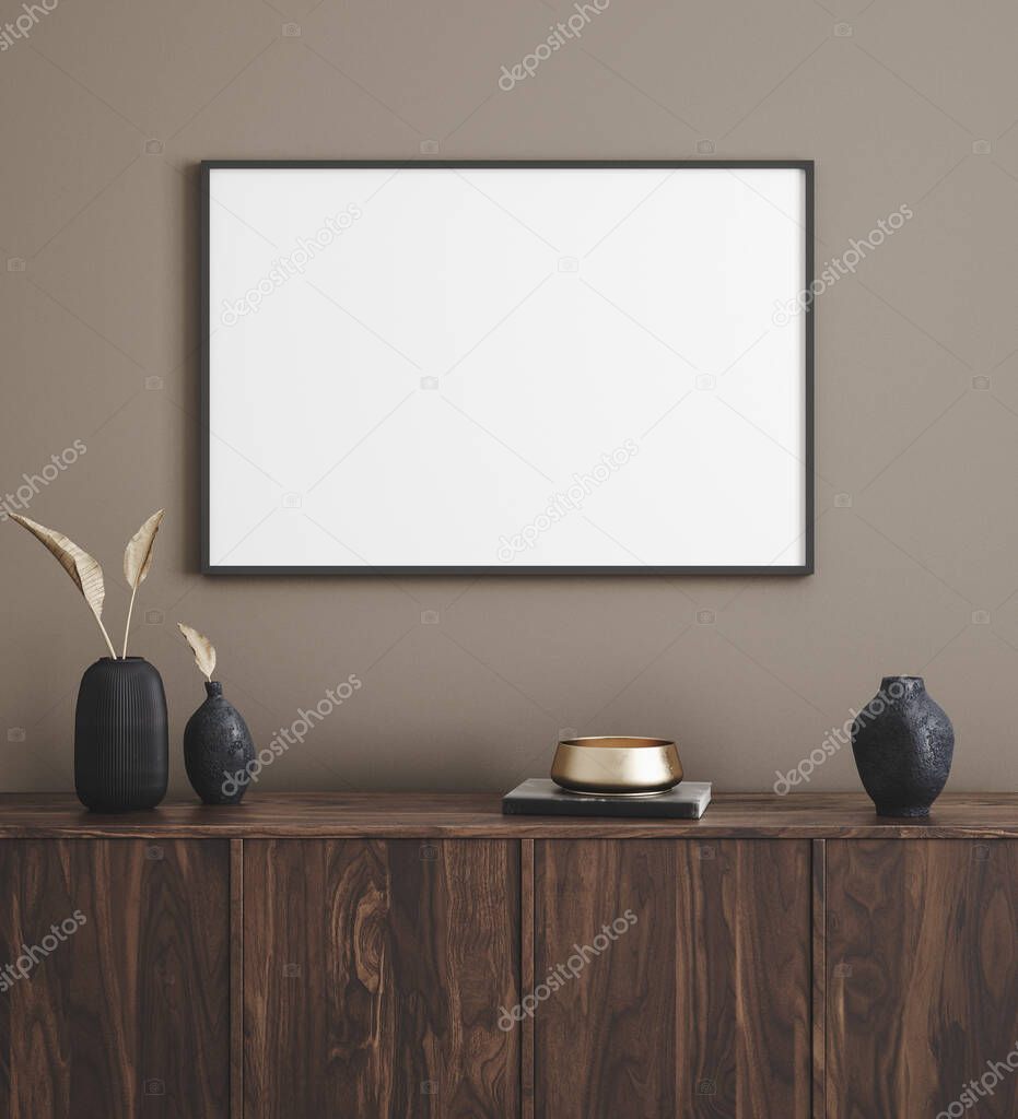 Mockup poster frame in modern interior background, 3d render