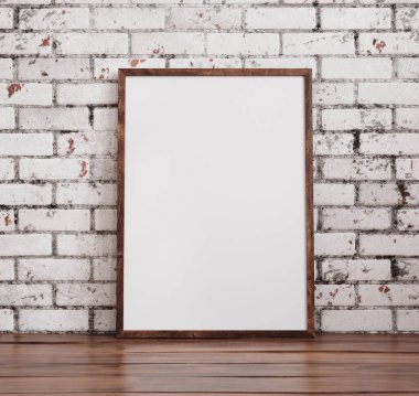 Model poster çerçevesi eski tuğla duvara yakın, 3D görüntüleme