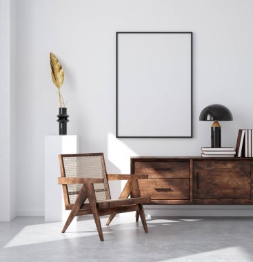 Model poster çerçevesi minimalist modern iç plan, 3D canlandırma