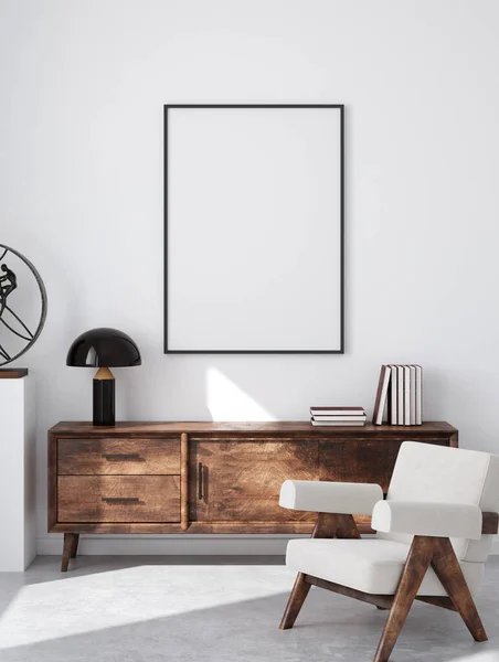 Mockup Poster Frame Minimalist Modern Interior Background Render — Stock Photo, Image