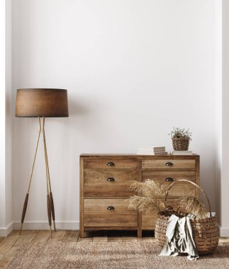 Ev içi arka plan, çiftlik evi tarzında rahat bir oda, 3D görüntüleme