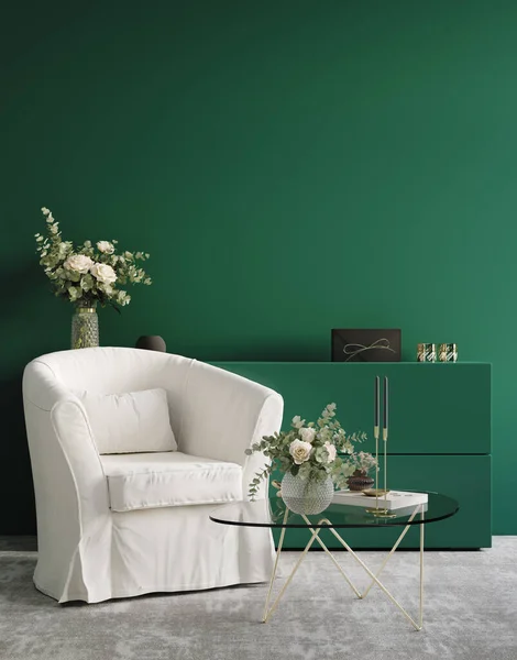 Home Interior Luxo Moderno Escuro Sala Estar Interior Verde Parede — Fotografia de Stock