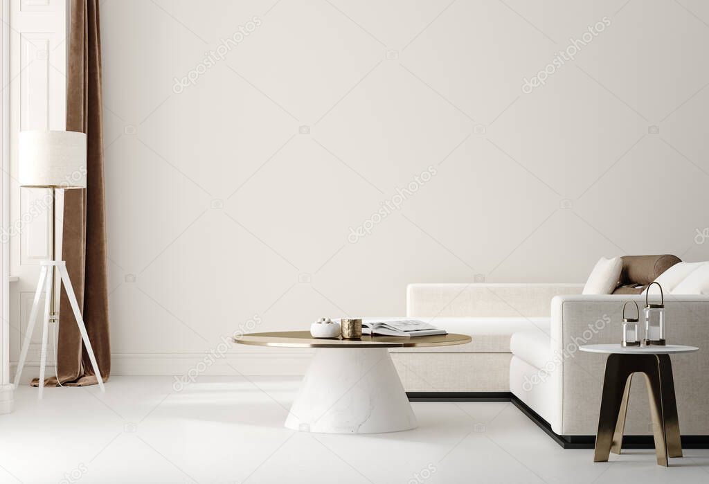 Modern interior background, wall mock up, 3d render