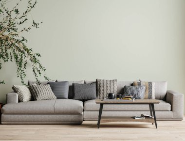 Modern iç arkaplan, duvar maketi, 3d render