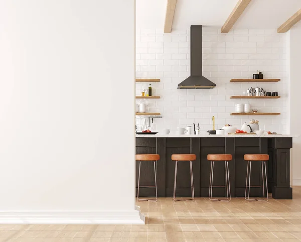 Wall mockup in loft, kitchen in industrial style ,3d render