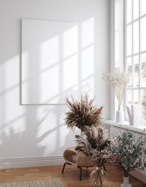 Çiçek odasında bez çerçeve modeli, botanik tasarım, 3D çizim.