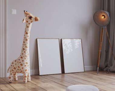 Çocukların yatak odası iç mekan, çerçeve modeli, üç boyutlu görüntüleme