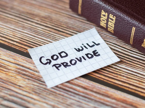 God Jesus Christ will provide for all our needs. Sure promise. Biblical Christian concept. Inspiring quotes from the Bible Book. Encouraging verse or quote for trust belief and faith in Jehova Jireh