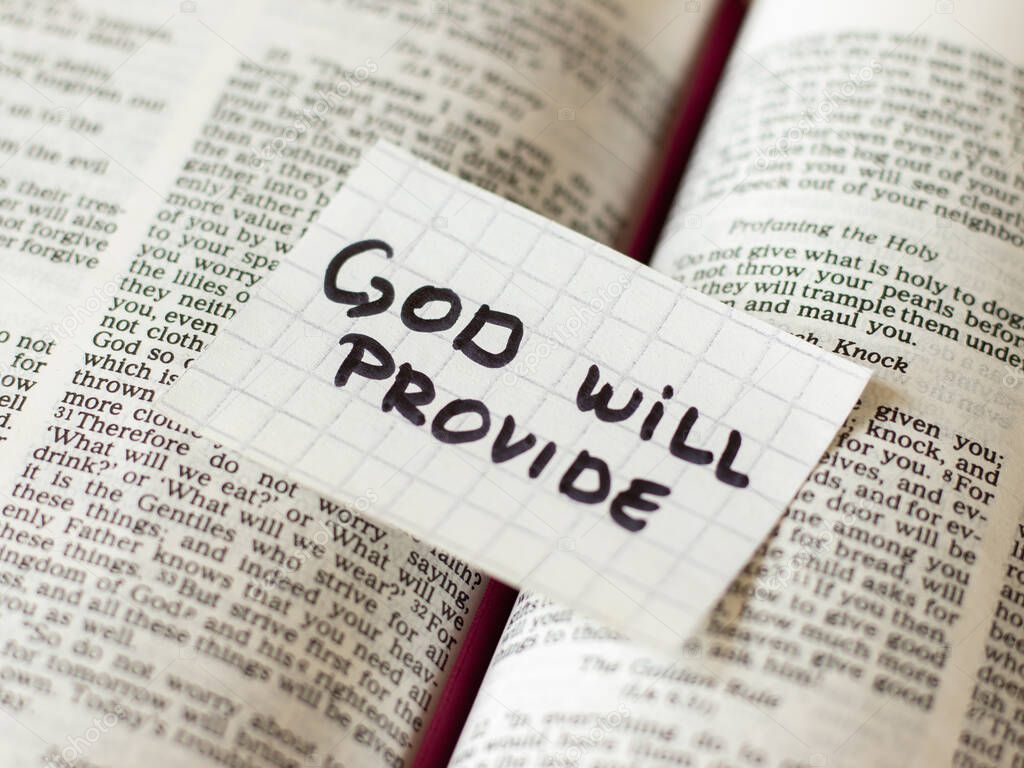 God and Jesus Christ will provide for all our needs. Faithful promises. Biblical concept.Inspiring quote from Holy Bible book. Comforting verse of firm trust and faith. Believe God. He cares for us.