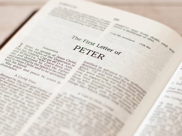 Apostole Peter Letter New Testament Open Holy Bible Gospel New — Stock Photo, Image