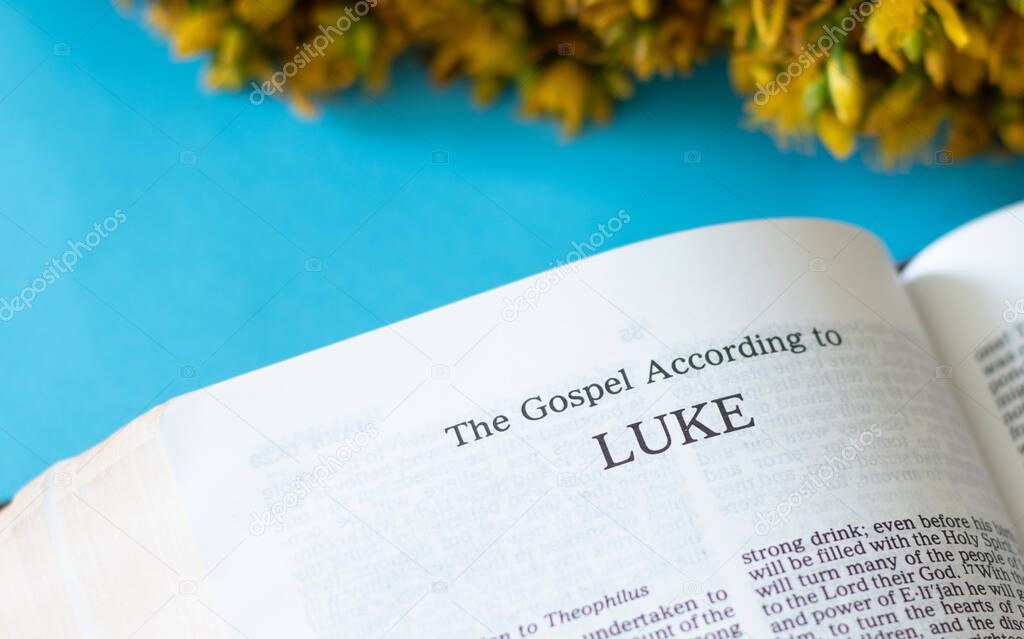 Luke Gospel from Holy Bible Book inspired by God and Jesus Christ. Life and teaching of our Savior and Messiah.