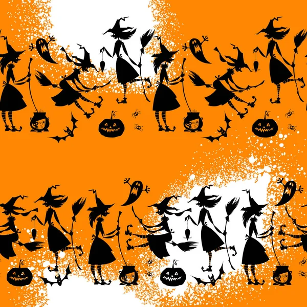Małe Czarownice Czarownictwo Wesołego Halloween Płynny Wzór Tła Ilustracja Wektora — Wektor stockowy