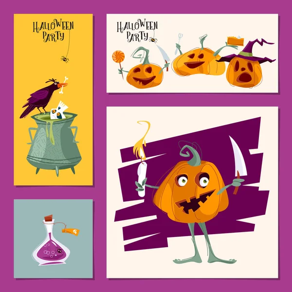 Zestaw Różnych Kart Halloween Party Szablon Ilustracja Wektora — Wektor stockowy