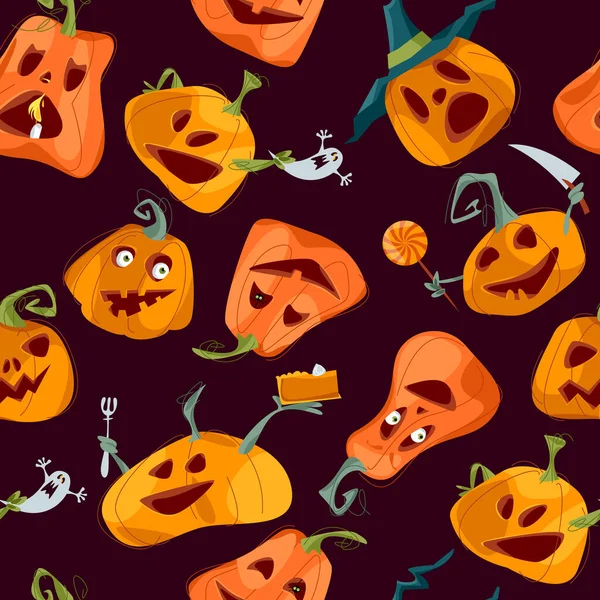 Dynie Halloween Wesołego Halloween Płynny Wzór Tła Ilustracja Wektora — Wektor stockowy