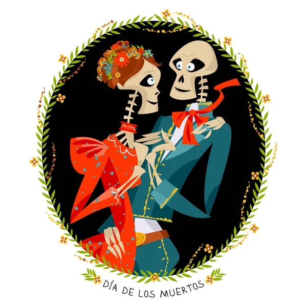 Esqueleto Pareja Enamorada Día Muertos Tradición Mexicana — Vector de stock