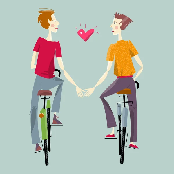 Two Men Riding Bikes Happy Valentine Day Vector Illustration — Stock Vector