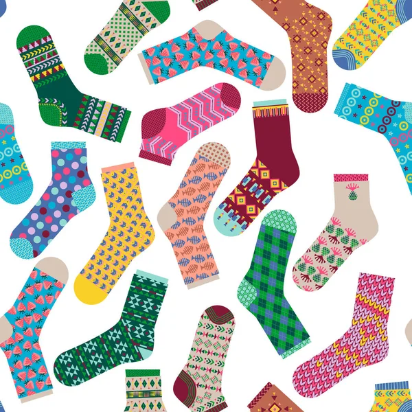Verschiedene Mehrfarbige Socken Nahtloses Hintergrundmuster Vektorillustration — Stockvektor