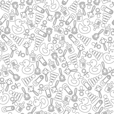 Seamless background pattern for baby shower, new baby greeting and announcement card. Black and white. Vector illustration clipart