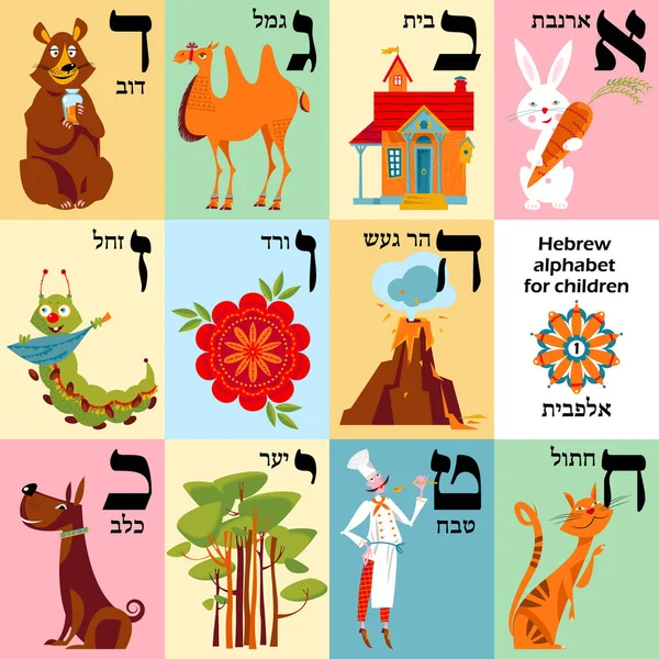 Hebrew Alphabet Pictures Children Set Vector Illustration — Stock Vector