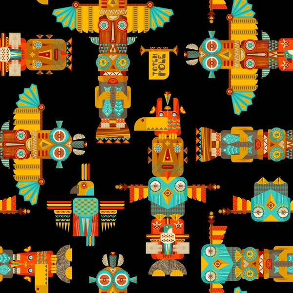 Pólos Totem Multicoloridos Padrão Fundo Sem Costura Ilustração Vetorial —  Vetores de Stock