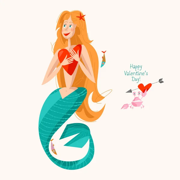 Sirena Con Corazón Perforado Con Una Flecha Día San Valentín — Archivo Imágenes Vectoriales