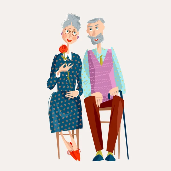 Couple Personnes Âgées Amoureux Joyeuse Fête Des Grands Parents Joyeux — Image vectorielle