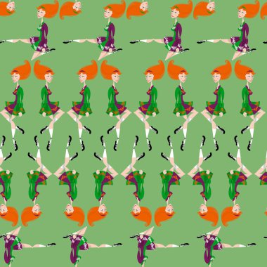 Dansçı Aziz Patrick (İrlanda Havarisi) ve Leprikon Aziz Patrick Günü. Kusursuz arkaplan deseni