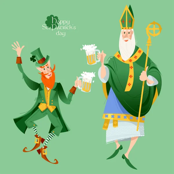 Bailando San Patricio Apóstol Irlanda Día Del Duende San Patricio — Vector de stock