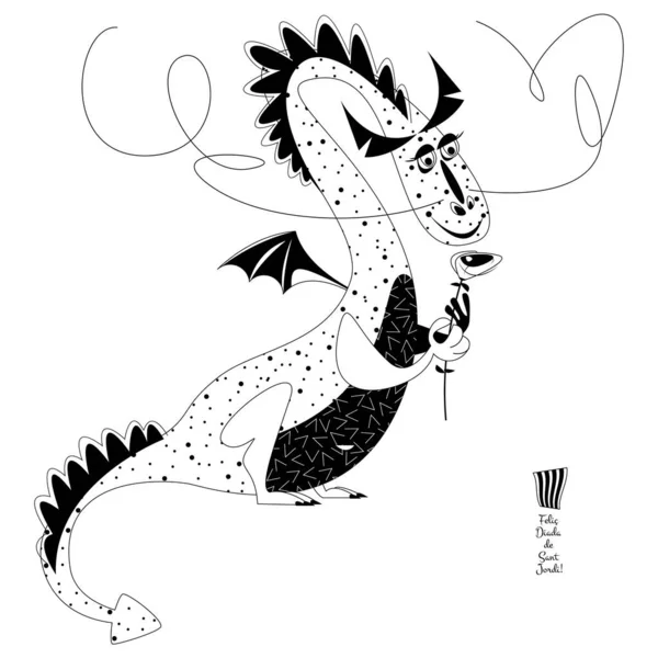 Dragon Avec Une Rose Chevalier Avec Épée Diada Sant Jordi — Image vectorielle