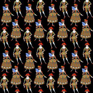 Harlequin ve Columbina. İtalyan Komedyası 'nın karakterleri.