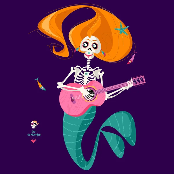 Mermaid Skeleton Tocar Guitarra Dia Muertos Dia Dos Mortos Tradição —  Vetores de Stock