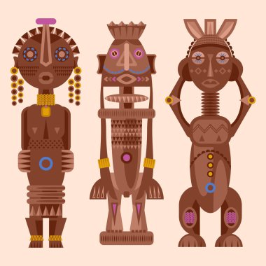 Set of African ritual wooden sculptures.  clipart