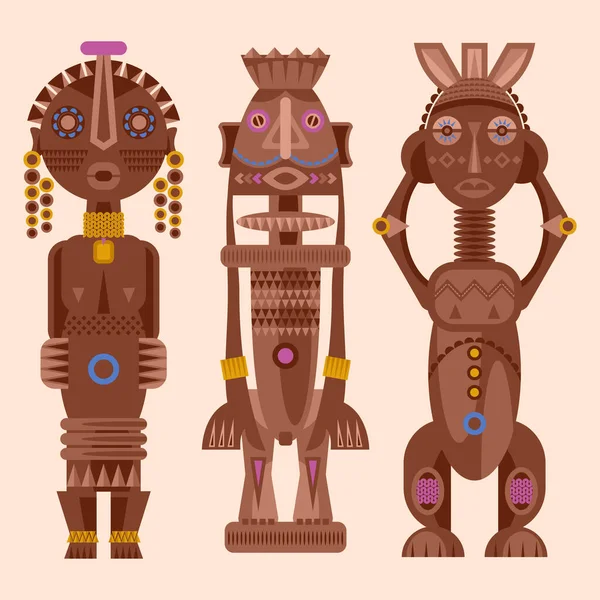 Набор Ритуальных Деревянных Скульптур Африки — стоковый вектор