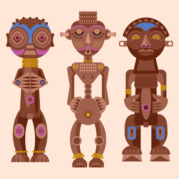 Set Afrikaanse Rituele Houten Sculpturen — Stockvector