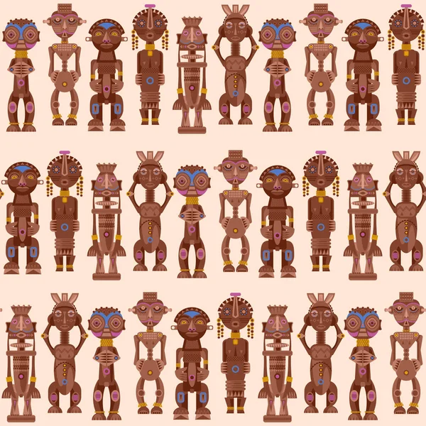 Esculturas Madeira Rituais Africanos Padrão Fundo Sem Costura —  Vetores de Stock