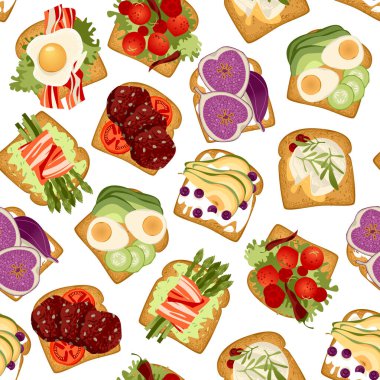 Çeşitli tost malzemesi. Kusursuz arkaplan deseni. 