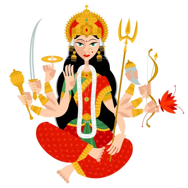 印度秋天的纳夫拉特里节 Durga Puja 杜尔加女神 — 图库矢量图片