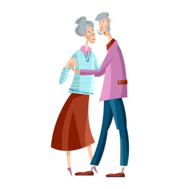 Dans eden yaşlı çift. Büyükanne ve büyükbaba günü. Vektör illüstrasyonu