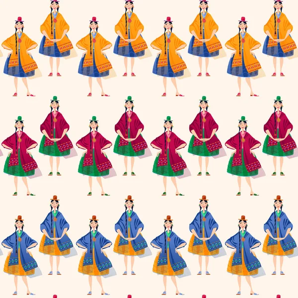 Βολιβιανές Γυναίκες Παραδοσιακά Ρούχα Χωρίς Ραφή Μοτίβο Φόντου — Διανυσματικό Αρχείο