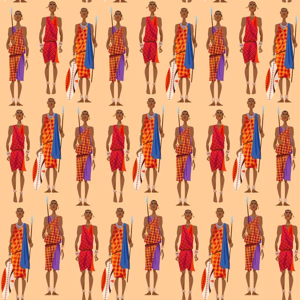 Guerreiros Maasai Realizam Tradicional Dança Salto Padrão Fundo Sem Costura — Vetor de Stock