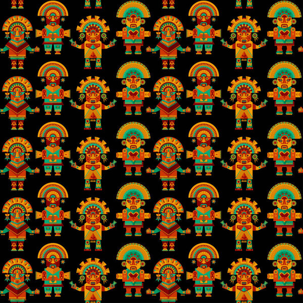 Inca ceremonial sculptures. Seamless background pattern. 