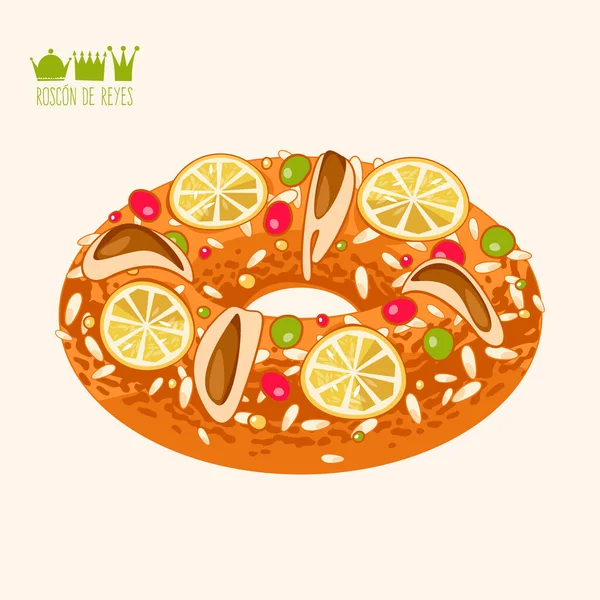 Roscon Reyes Kings Cake Spanish Traditional Christmas Pastry — Stock Vector