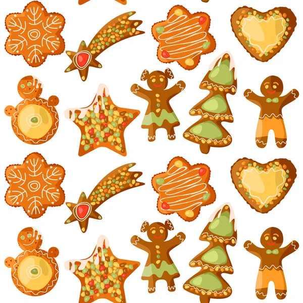 Festive Gingerbread Cookies Christmas Tradition Seamless Background Pattern Vector Illustration — Stock Vector